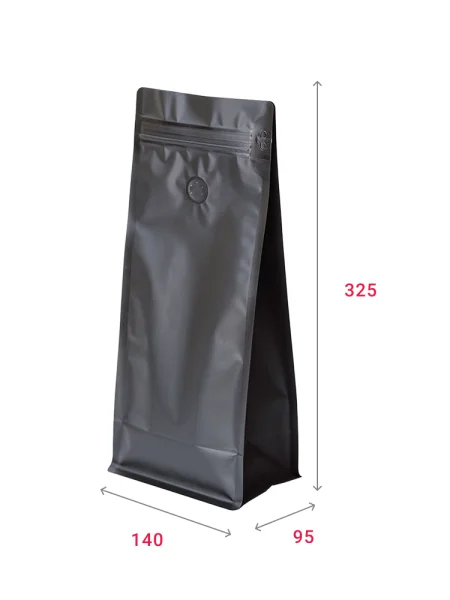 Пакет с плоским дном 140х325+95 1000 г с клапаном для кофе чёрный