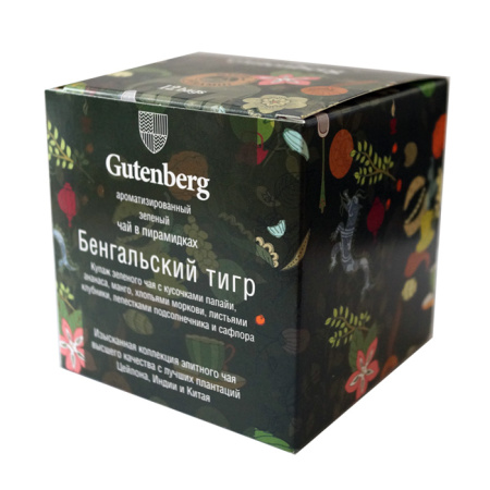 Чай Gutenberg зелёный ароматизированный в пирамидке Бенгальский Тигр  (Упаковка 4 кор.по 12 шт.)