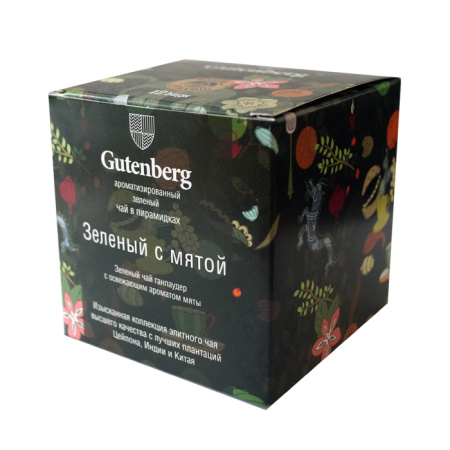 Чай Gutenberg зелёный ароматизированный в пирамидке Зелёный с мятой (Упаковка 4 кор. по 12 шт.)